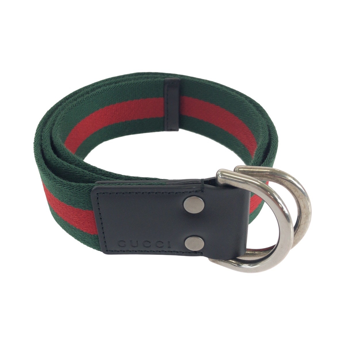 美品 シェリーライン 85cm/34インチ グリーン レッド シルバー金具 キャンバス/レザー 451136 ベルト 男女兼用 メンズ 410974