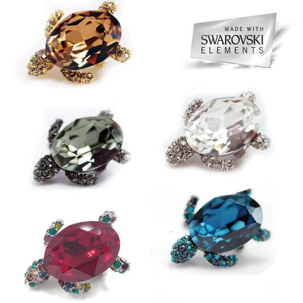 スワロフスキー大粒ストーン贅沢な亀ブローチ/カメ/かめ/大人可愛い 上品 デイ