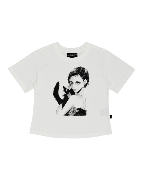 GODASHIN GIRL AND CAT TSHIRT IVORY GDS42RUST07IV