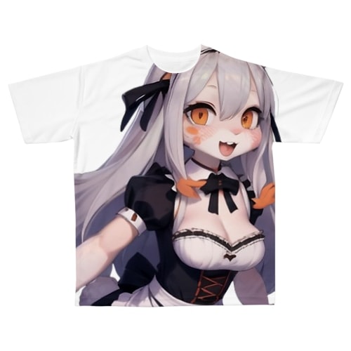 【文字入れ可能受注生産】白うさぎの女の子　メイド　ケモナー フルグラフィックTシャツ