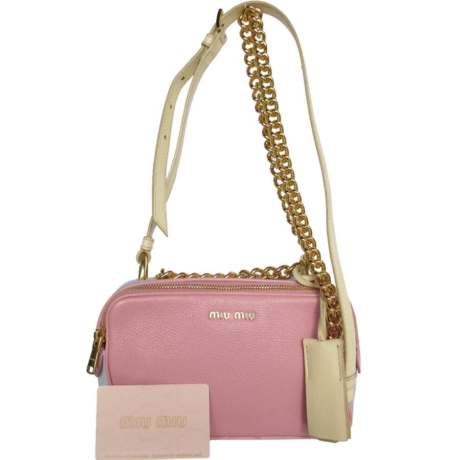 ミュウミュウ MIUMIU ショルダーバッグ レザー ピンク/ブルー/イエロー ゴールド レディース s0497a