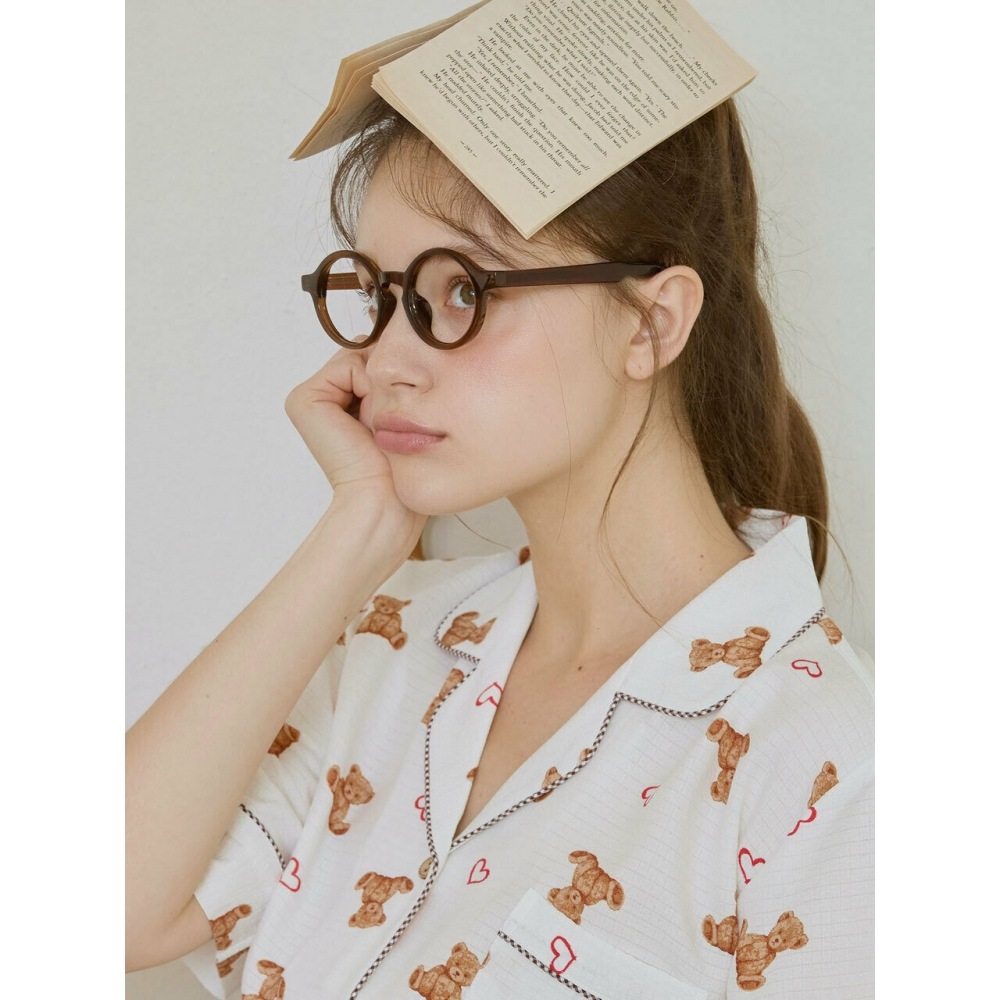 LUNALUZ STUDIO 女性用テンダーベア半袖カラーネック 2ピースパジャマ