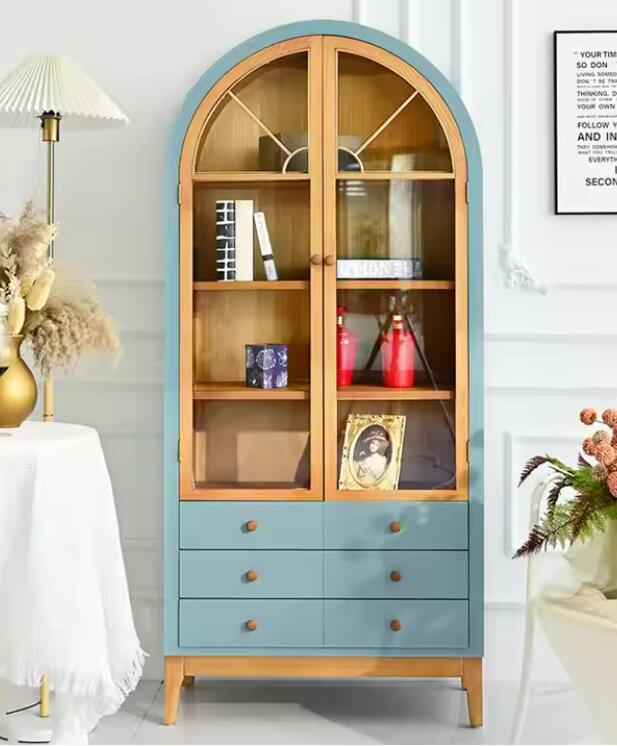 北欧風ショーケース　収納棚　アーチ収納棚　古典風　　展示棚　ホームリビングルームキッチンサイドボードモダンアーチデザイン 木製収納引き出しキャビネットガラスドア付き