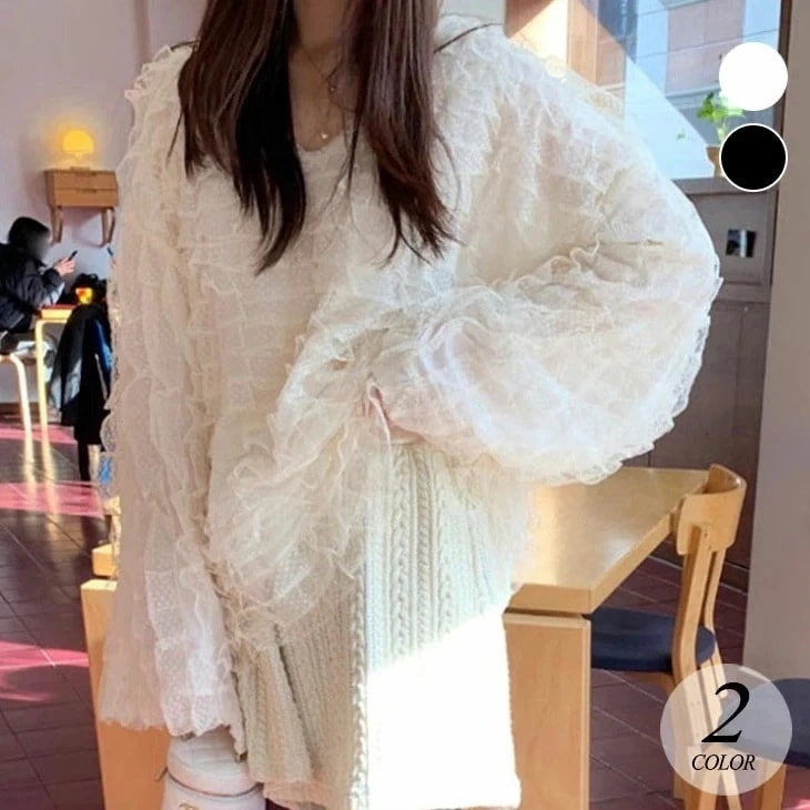 フリル シャツ レディース 春 秋 プルオーバー トップス シャツブラウス レディース 長袖シャツ かわいい フリルトップス Vネック 重ね着 カジュアル トップス 韓国ファッション