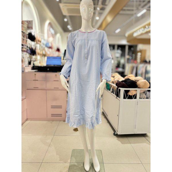 [驪州店]ソルブ綿30番手先染めストライプさわやかブルー女性ワンピースパジャマ[SGN2435] BU