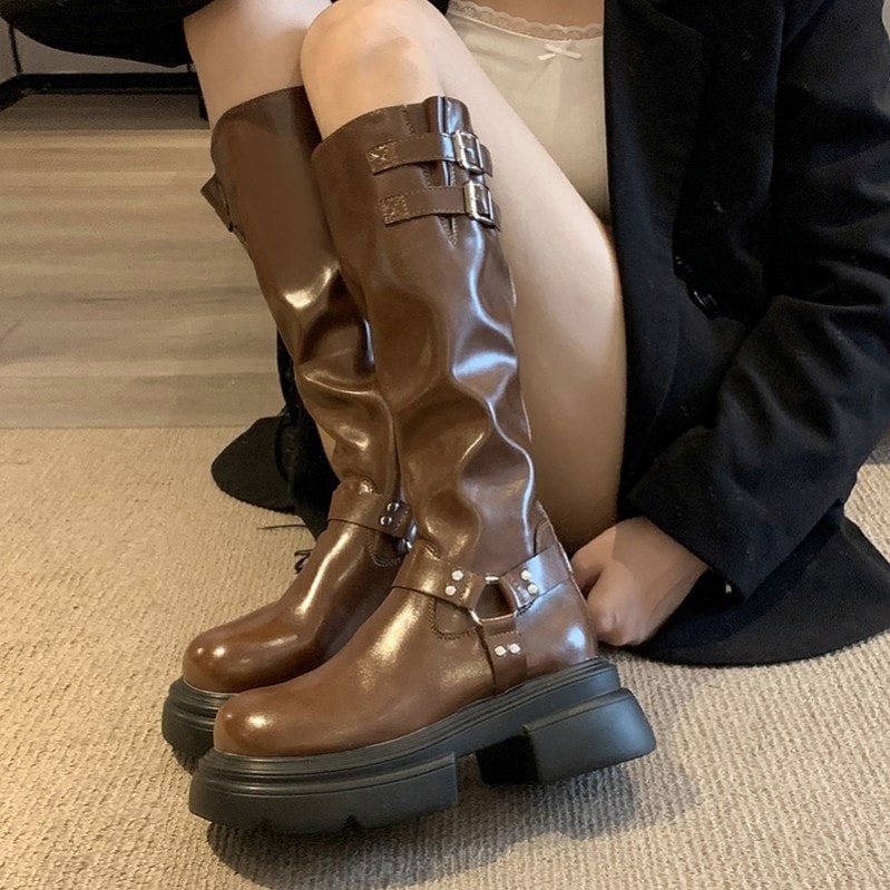 ジョッキーブーツ 大きい 筒周り レディース レディース ブーツ バイク用ブーツ スクエアトゥ 袴ブーツ ぺたんこ きれいめ ラウンドトゥ ロングブーツ 太ヒール ハロウィン バイカーズブーツ イベン
