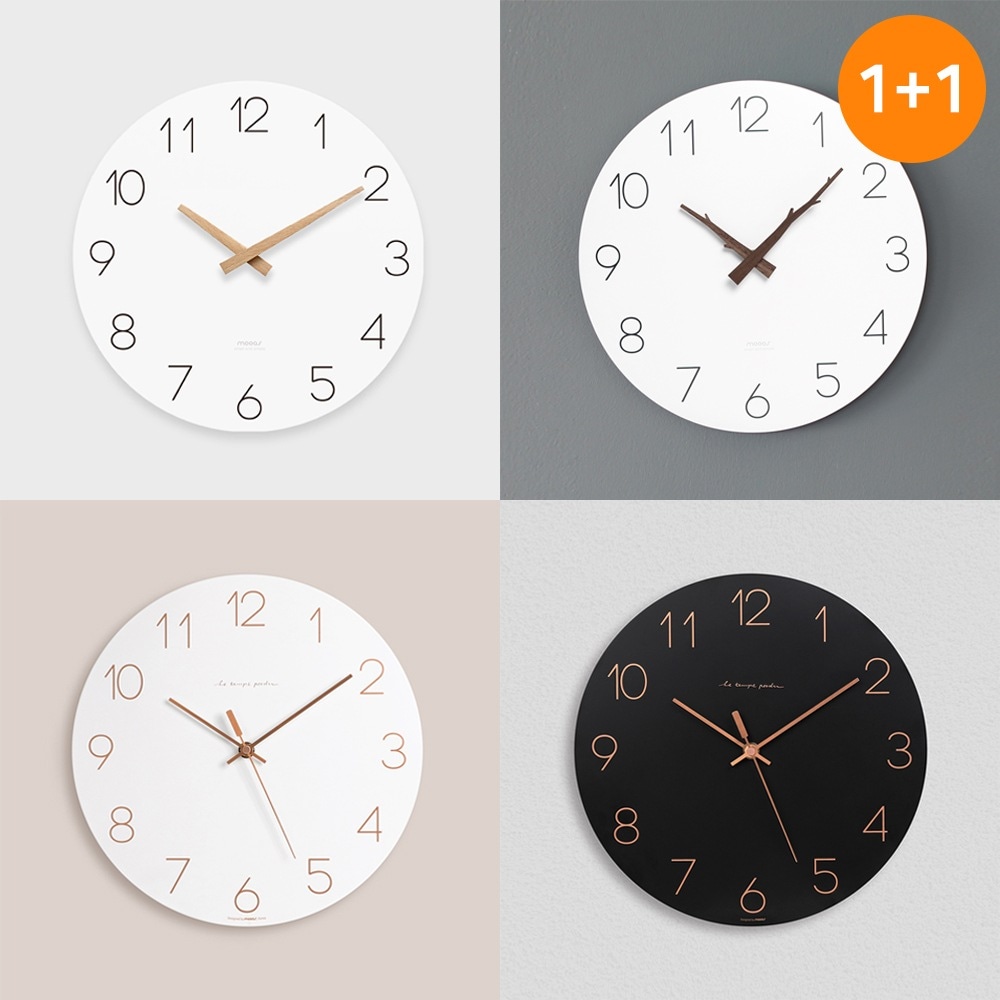 （1+1）ムアス無騒音壁時計フラットウッドスタンダード4種タック2
