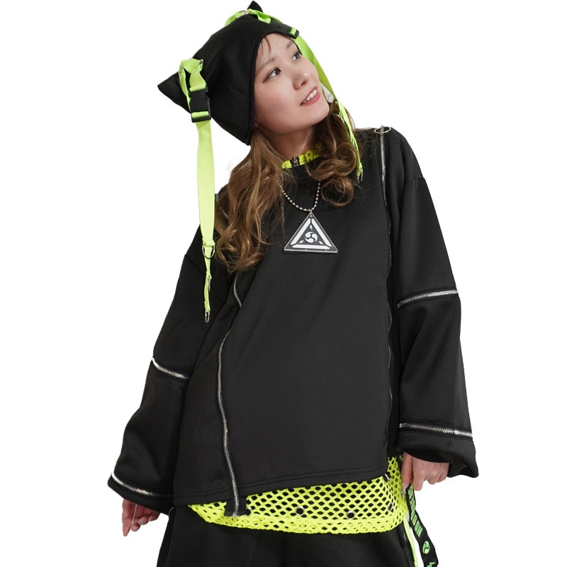 渦雷 ZIPスウェット 長袖 原宿 原宿系 ファッション サイバー サイバーパンク Y3K ストリート パンク jr-512-125 グリーン