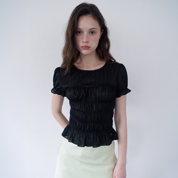 SMOCKING SHIRRING BLOUSE BLACK