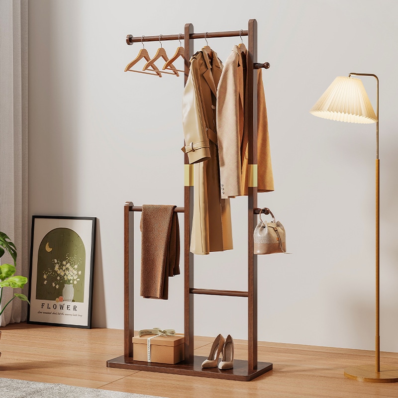 实木挂衣架卧室落地家用衣帽架房间高端室内简易立式挂衣服晾衣架