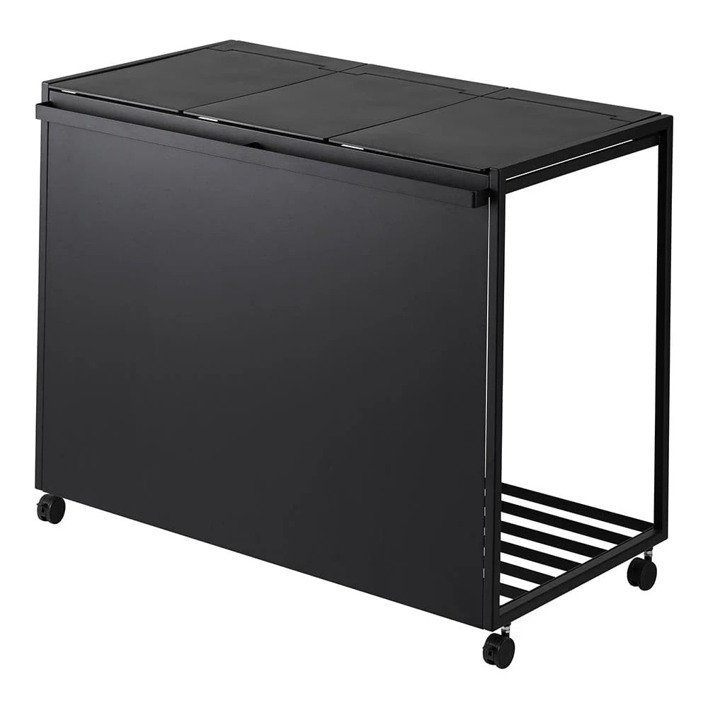 蓋付き目隠し分別ダストワゴン タワー 45L ３分別 ブラック カットできるごみ箱 ダストボックス トラッシュカン ゴミ袋 45L袋対応 分別 スリム 軽い フタ付き