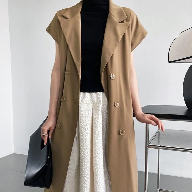 トップス ジレ ベスト 袖なし Vネック Vネック ロング フレンチスリーブ ノースリーブ かわいい