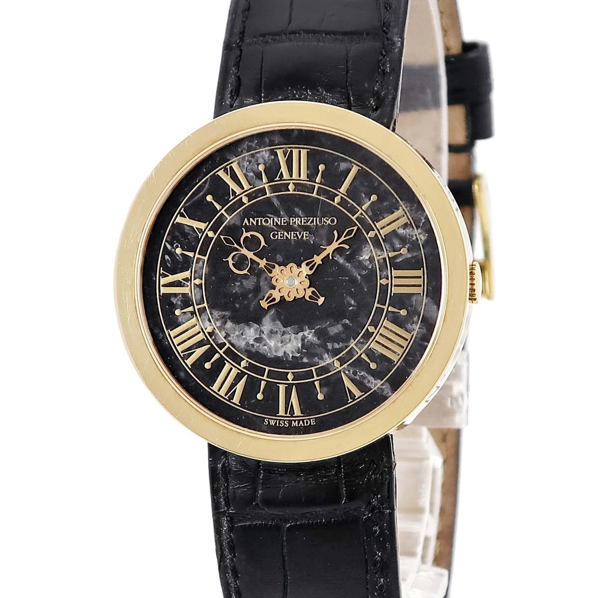 シエナ 1360 自動巻き メンズ K18YG無垢 ブラック 黒 大理石 シースルーバック 限定 3年保証