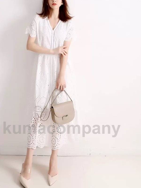 パンチングレース ロングワンピース レディース ワンピース ロング 半袖 春夏 Aライン カジュアル きれいめ おしゃれ シンプル レース 大きいサイズ 3L 白 韓国 ファッション 春 夏 7,287円