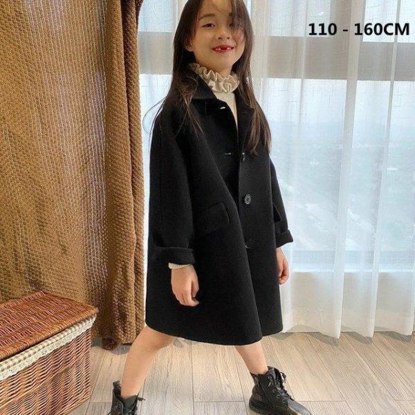 キッズ　女の子　中綿チェスターコート 冬秋春　ブラック　長袖　折り襟　韓国系　オシャレ　カワイイ　登園通学/デイリー/結婚式/入学式/卒業式　110160CM