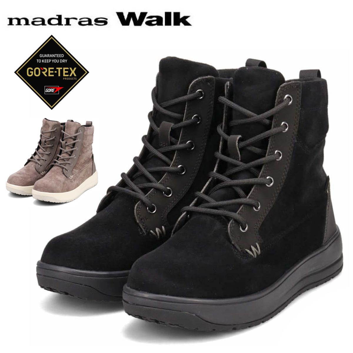 マドラスウォーク madras Walk レディース スノーブーツ MWL2235 ハイカット 防滑 防水 ゴアテックス 厚底レースアップブーツ