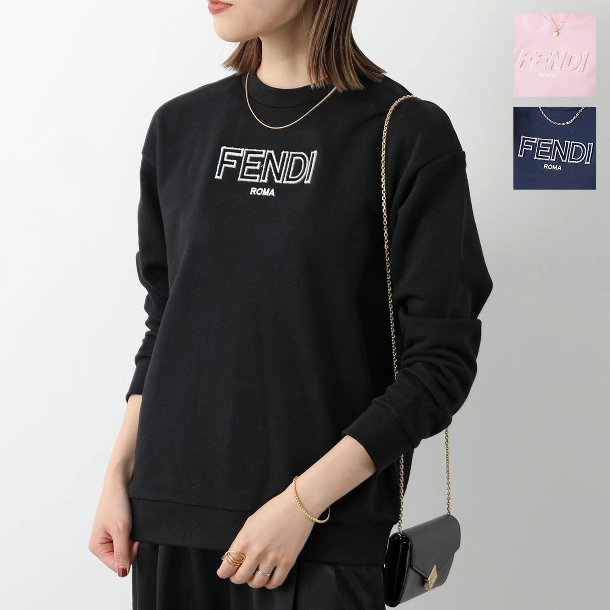 FENDI KIDS フェンディ キッズ トレーナー JUH077 5V0 レディース ガールズ 長袖 スウェット ロゴ クルーネック 刺繍 カラー3色