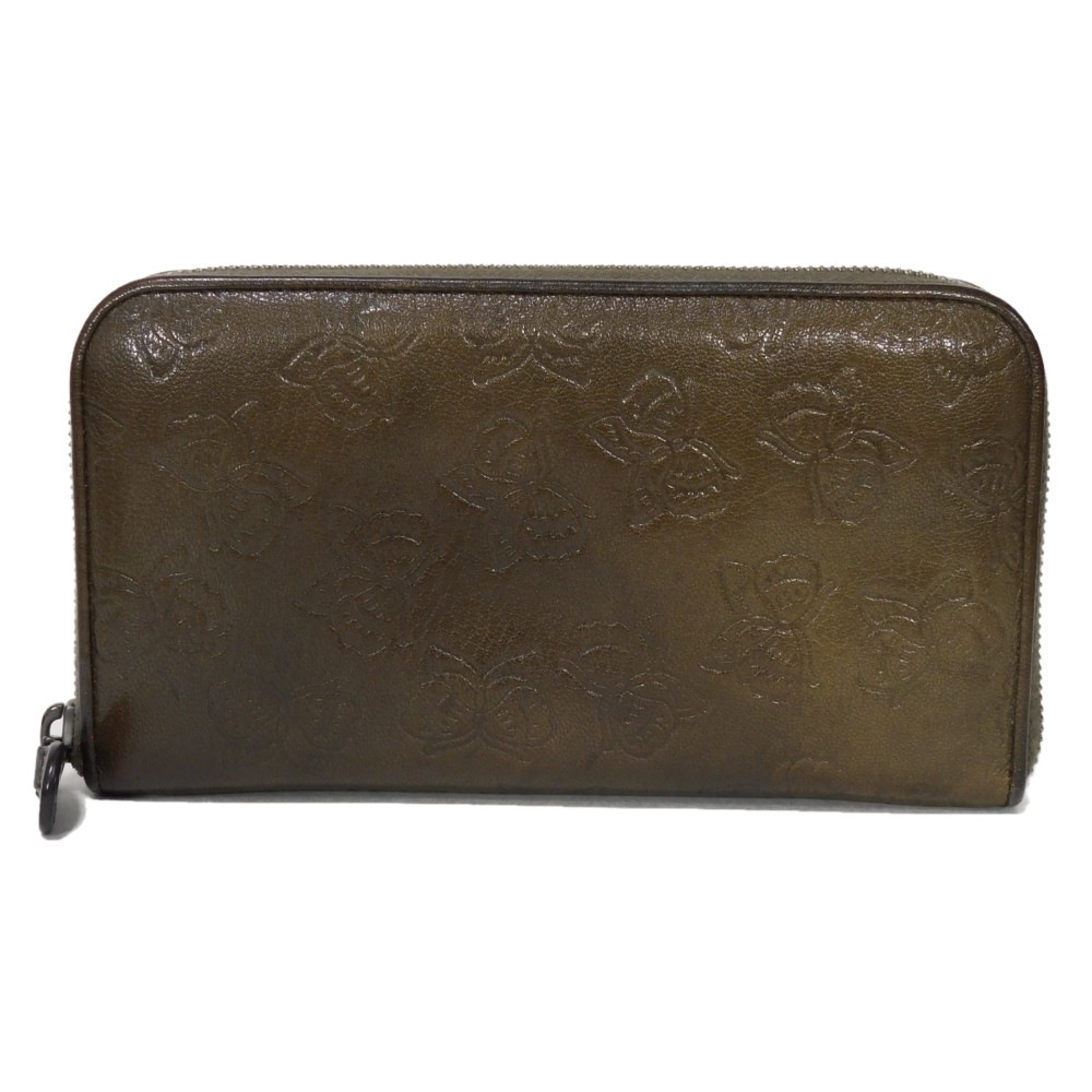 【中古】BOTTEGAVENETA 長財布 蝶々 刻印 ラウンドファスナー ジップアラウンドウォレット バタフライ エンボス