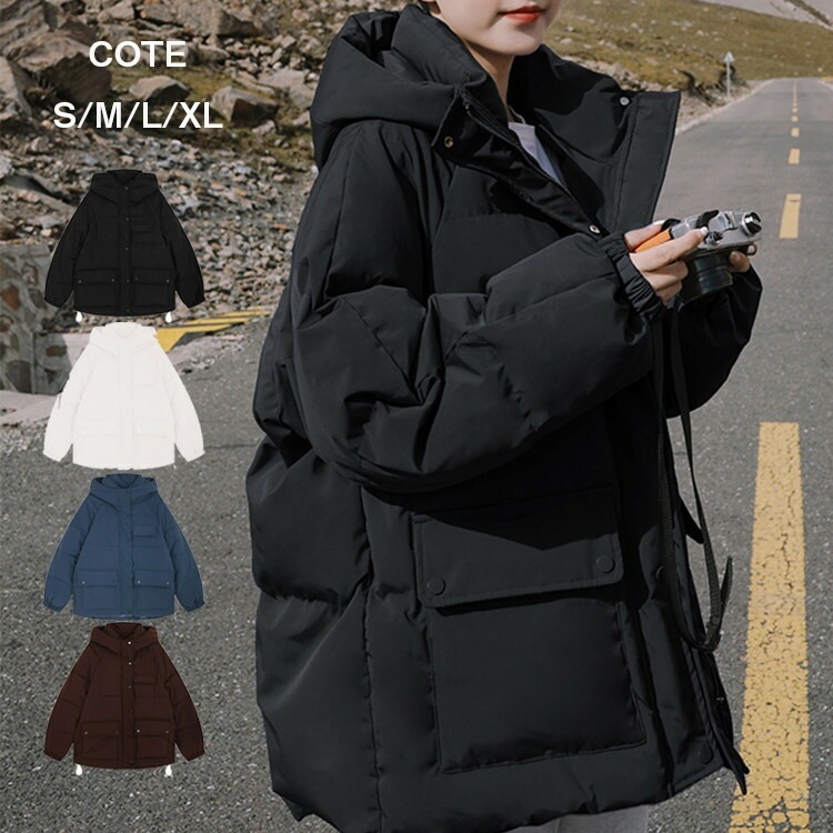 ジャケット レディース アウター コート ミディアム丈 フェイクダイン ダウンジャケット 長袖 長そで 上着 羽織り 軽い 大きいサイズ ゆったり エコダウン ドロスト フードジャケット 防寒