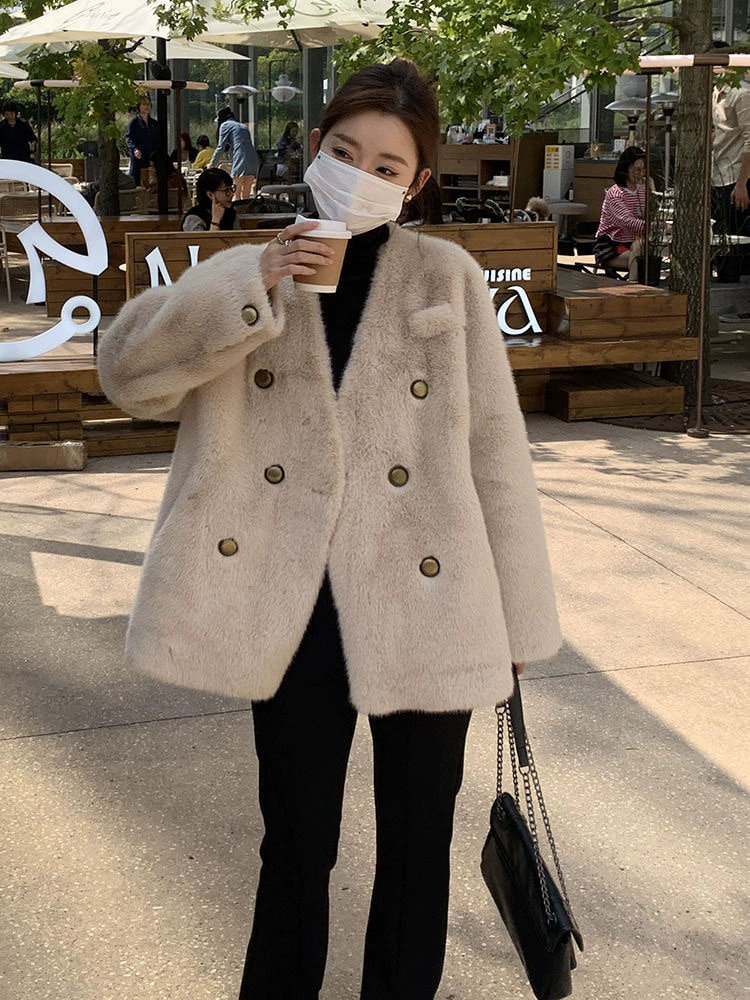 INSスタイル 毛羽立ちのコート 毛皮アウター 快適である ゆったりする 毛皮一体 毛皮コート 上品映え