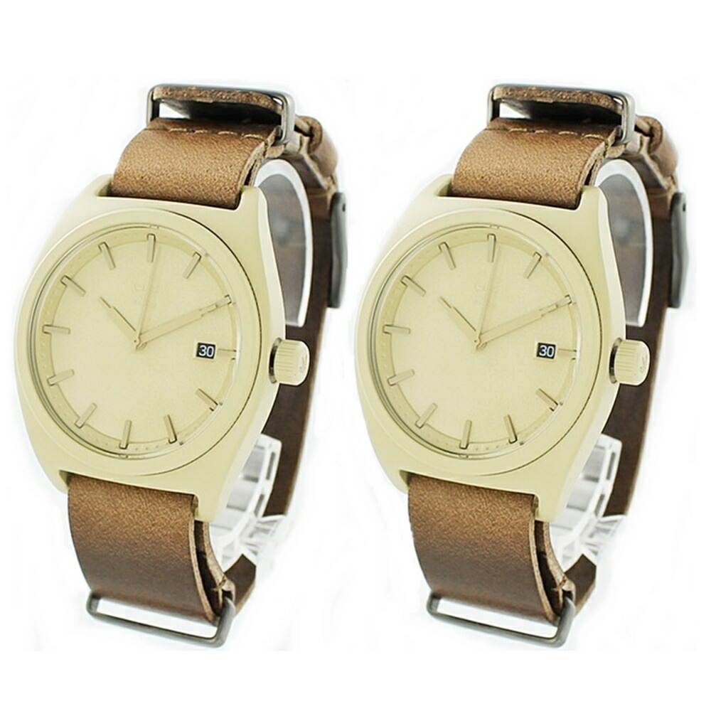 時計収納ボックス付き Adidas アディダス 腕時計 手表 ペアウォッチ兼用 同じ時計 2本セット プロセス 替えベルト付 ベージュ ナイロン NATOベルト ブラウンレザー CK3127CK31