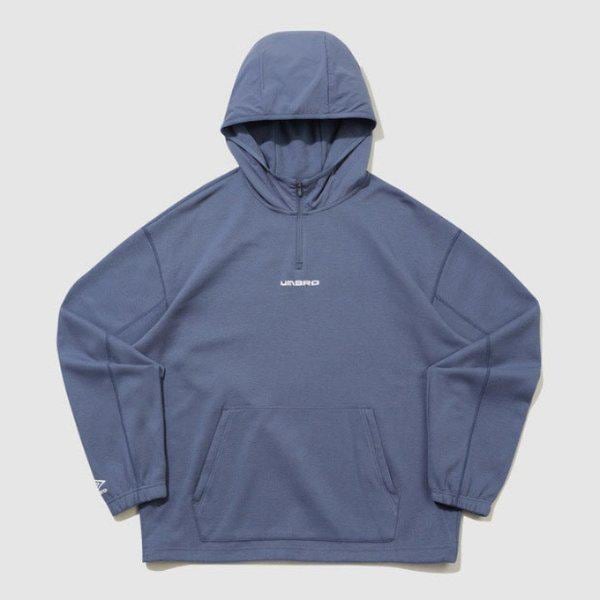 長袖Tシャツ VQA UQ321SHD91-VID ナイトラン ハイブリッド フード ハーフ ジップアップ VINTAGE INDIGO