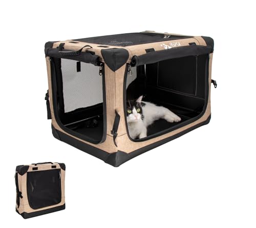 GPR ペット用ソフトクレート ペットキャリー ペットハウス 猫犬兼用 折りたたみ式 洗濯可能 取り外し可能 (カーキ M)