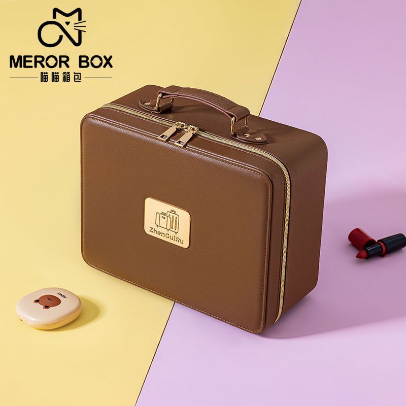 新型2025プロのポーチ大容量ハイエンド旅行手提げライト付きLEDミラー付き化粧箱