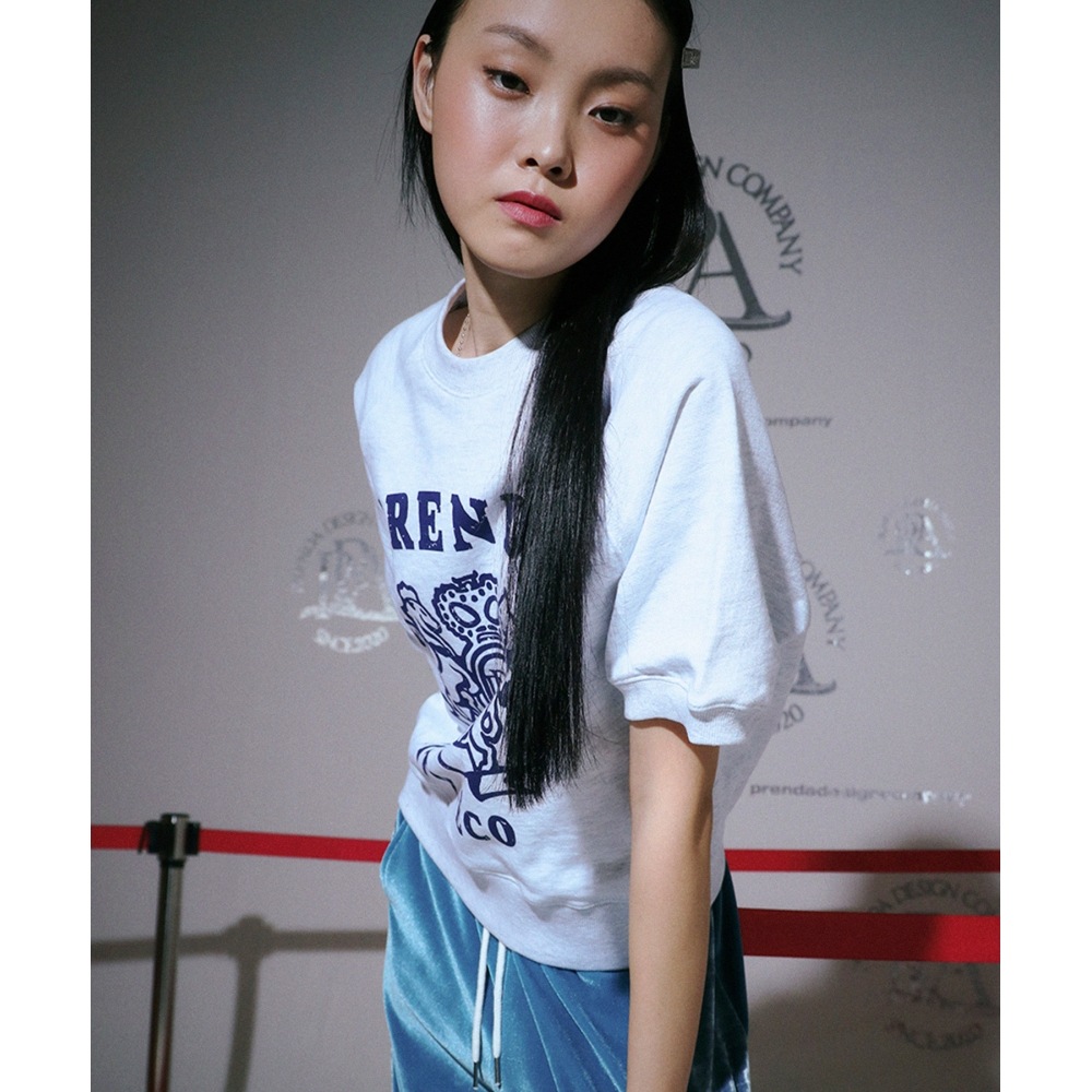 プレンダクロップラグランクルーネックショートスウェットヘザーグレー