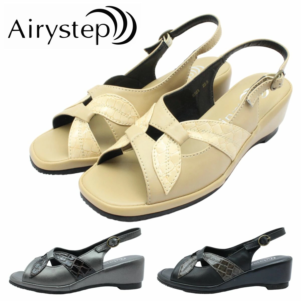 Airystep エアリーステップ レディース コンフォート サンダル 軽量 5723 バックバンド オープントゥ 婦人 靴 レザー 日本製