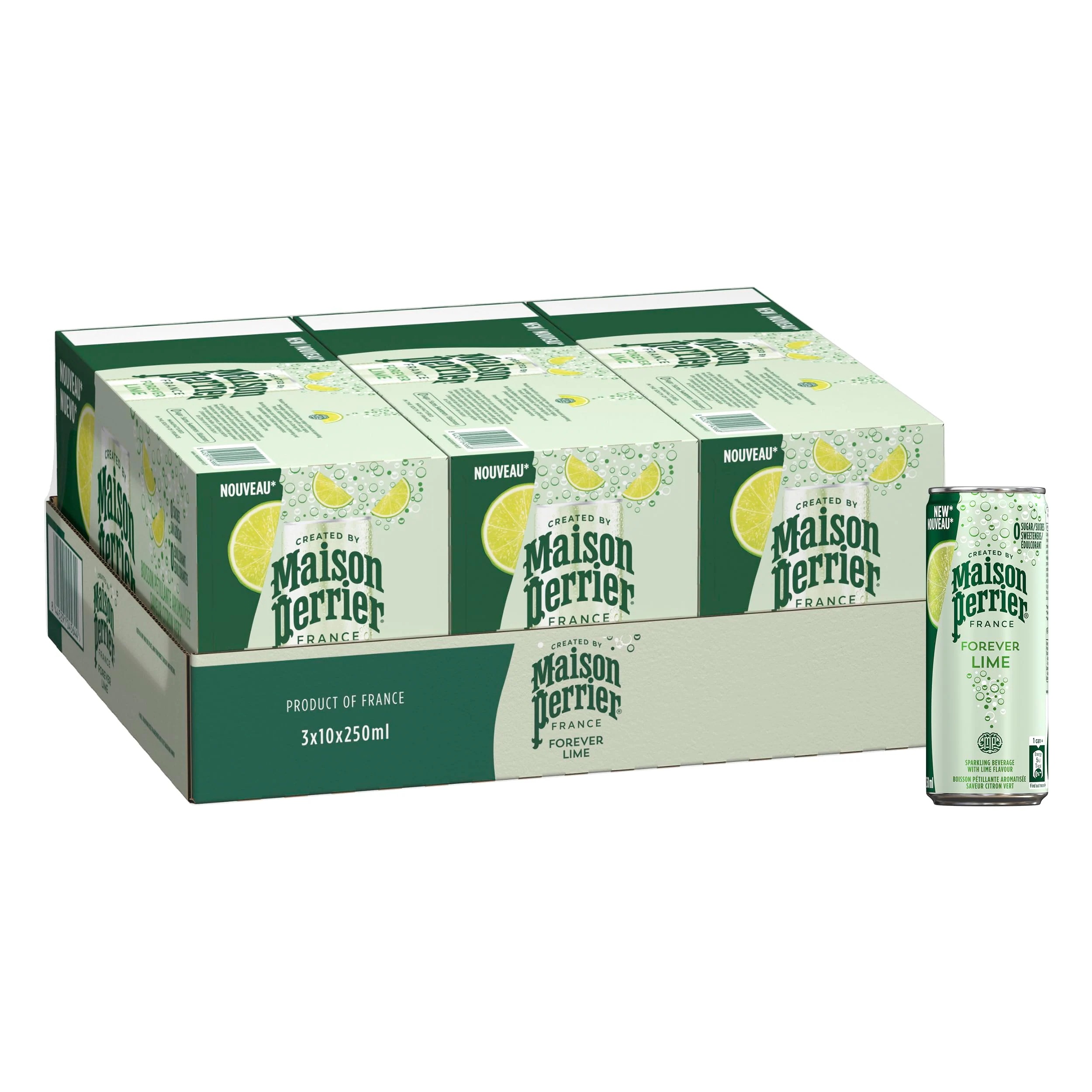 Maison Perrier(メゾンペリエ)フレーバー炭酸水 ライム 缶 250mlｘ30本(直輸入品)フランス産