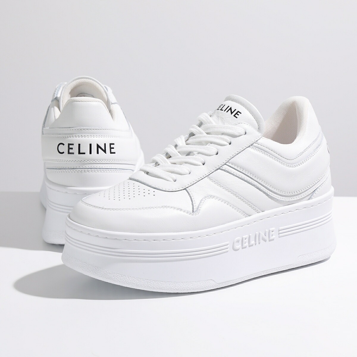 CELINE セリーヌ ブロックスニーカー 346163338C.01OP レディース ウェッジアウトソール レザー ローカット 厚底 ロゴ シューズ 靴 OPTIC-WHITE