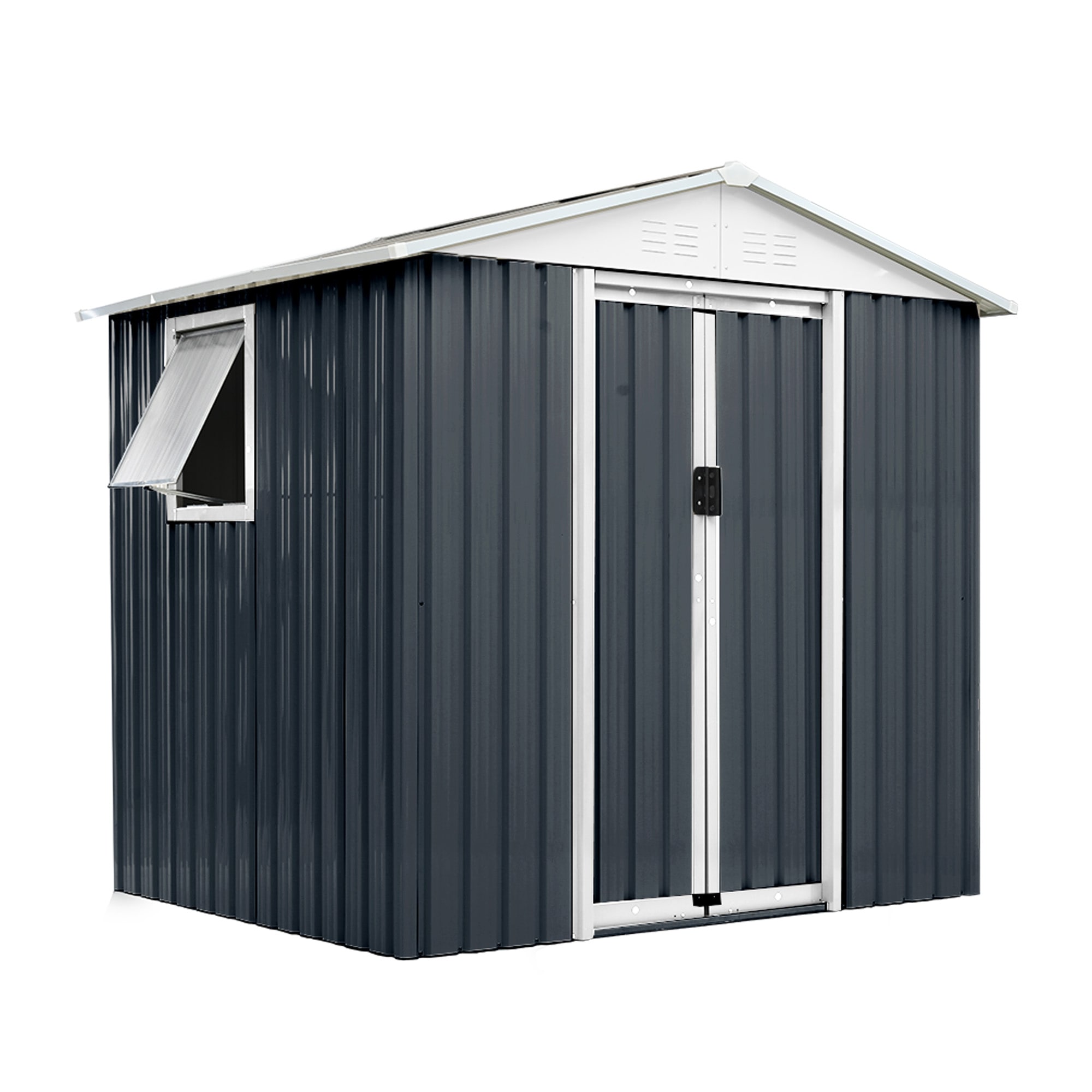 [国内即発送]物置 屋外 スチール 倉庫 床材補強フレーム付き 戸外収納庫 W194cm*D162cm*H184cm 物置き おしゃれ 大型 収納庫 屋外物置 防さび ベランダ 防水 【可動棚&すべり