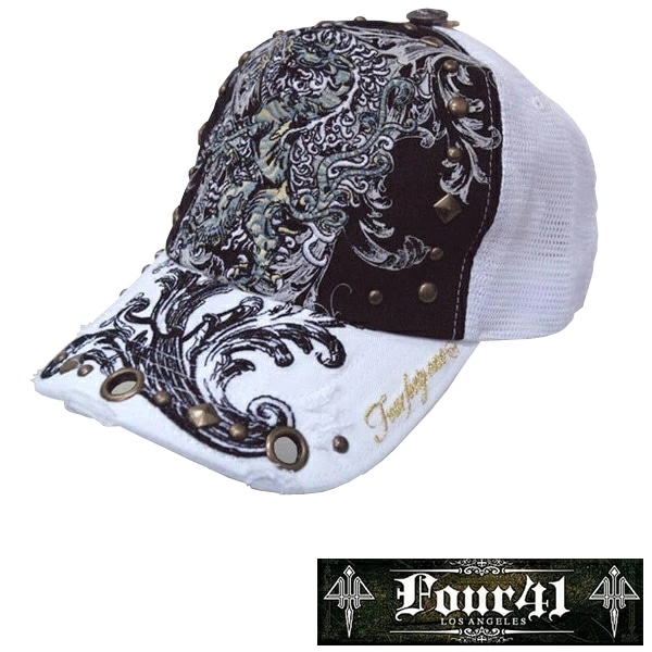 LA直輸入 Four41 Los Angeles フォーフォーティーワン キャップ スタッズ ホワイト 026 インポート メンズ レディース 帽子 インポート セレブ セレカジ アメカジ ストリ