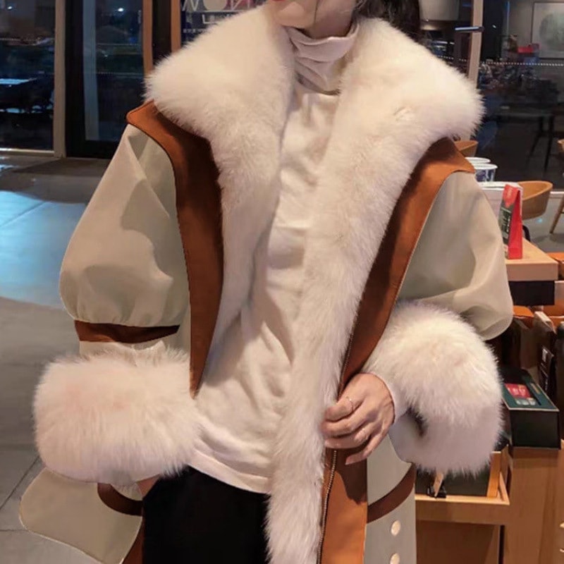 2025秋冬新作イミテーションファーラージファー襟コート生地ベルベット厚手ミドルコート