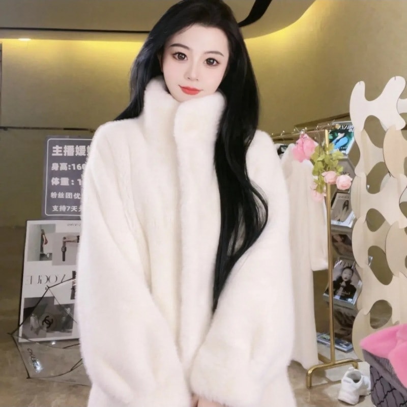 海寧2025年新作ヨーロッパミンクベルベット厚手のコート環境に優しい革の気質ロングスタンドカラーファッションコートハイエンド