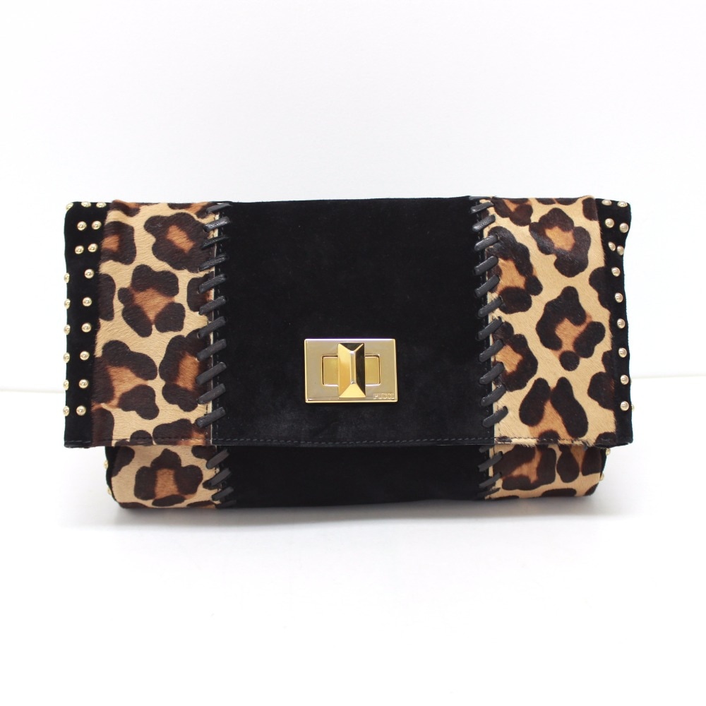 Emilio Pucci エミリオプッチ クラッチバッグ クラッチバッグ レオパード スタッズ ハラコ ブラック
