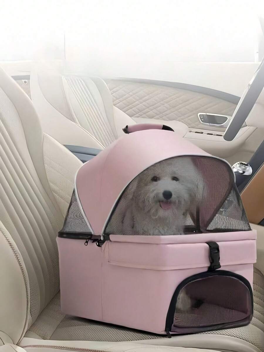 小型・中型犬猫用ペットカート ポータブル 折りたたみ 軽量 トラベル キャリー ピンク 通気性メッシュ 頑丈 4輪 調整可能ハンドル 子犬 子猫 テディ アウトドアウォーキング用