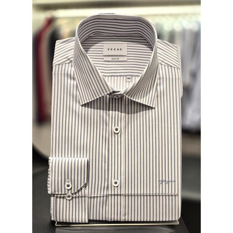 AK水原店シャツ メンズ 長袖 スリムフィット スパン ストライプ