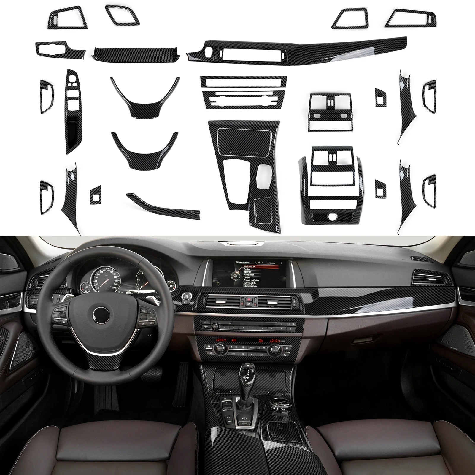 BMW 5シリーズ F10/F11 (2010-2016年) 専用 センターコンソールダッシュボード ギアシフトパネル トリムアクセサリー カーボン調ABSステッカー 輸入品