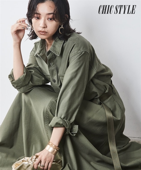 シャツ・ブラウス 綿100％バックサテンミリタリーシャツ シックスタイル 大きいサイズ対応