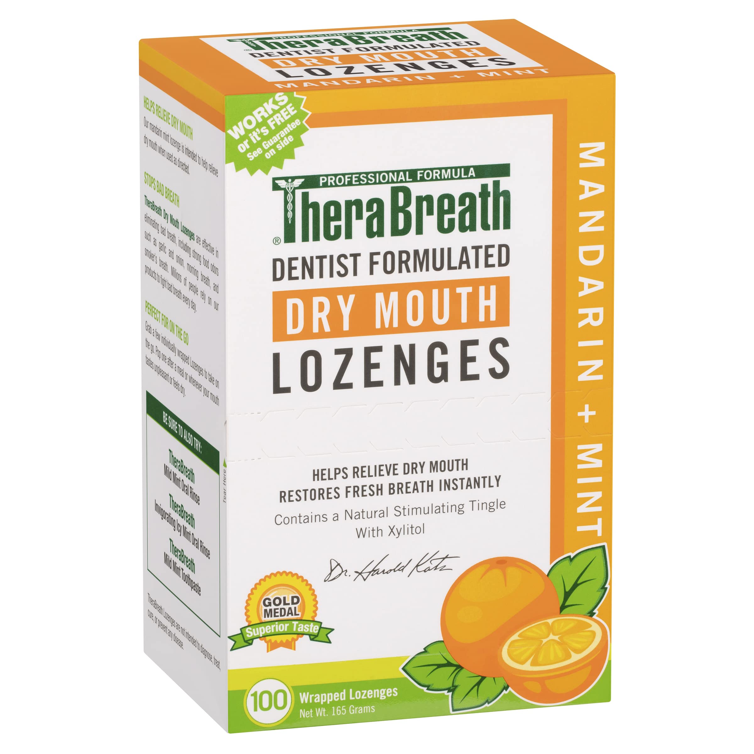 TheraBreath, Dry Mouth Lozenges, Mandarin Mint, 100 Wrapped Lozenges, 165 g