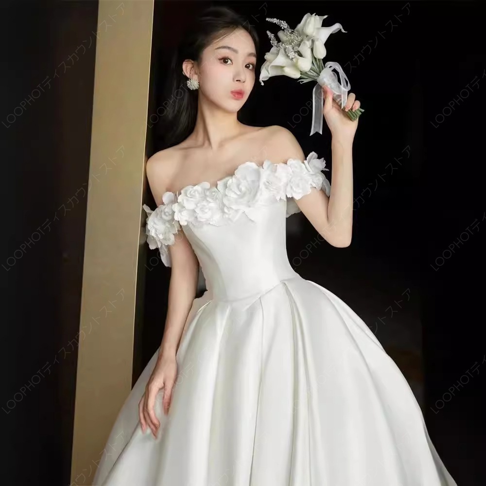 ウェディングドレス ロングドレス パーティードレス 白 ドレス プリンセスドレス オフショルダー 二次会 花嫁 結婚式 演奏会 発表会 可愛い ブライダル-14