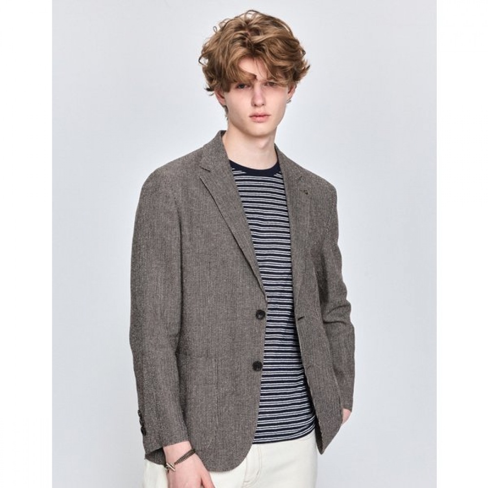 [25SS] ブラウンリネンブレンドパターンジャケットHZJA5B305W2