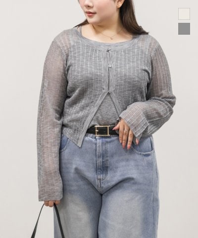 大きいサイズ レディース LL 3L 4L XL XXL XXXL アンサンブル風シアーニット