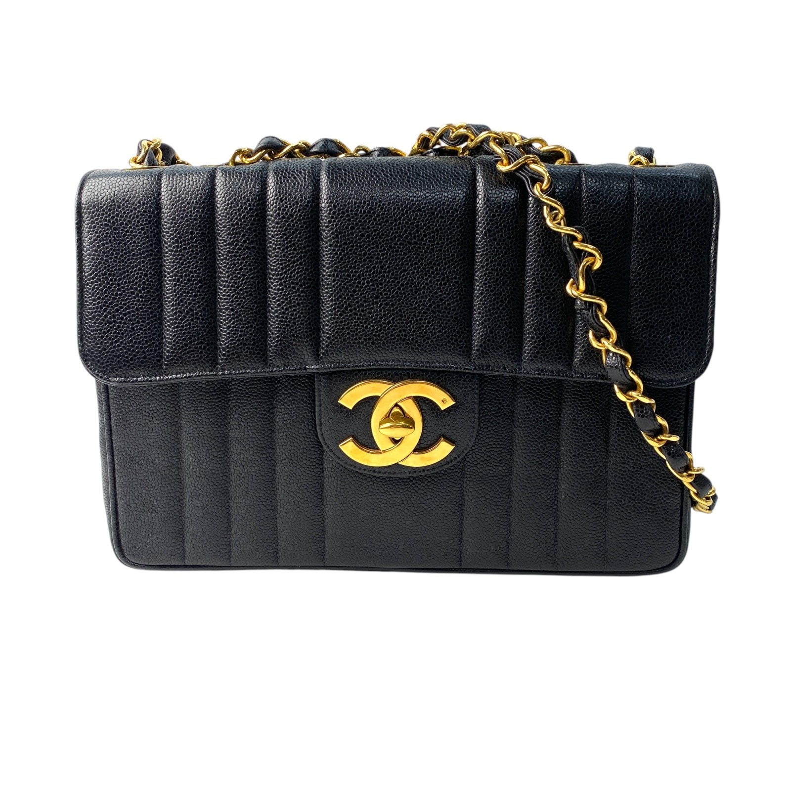 美品 シャネル CHANEL レディース ターンロック マドモアゼル キャビアスキン チェーンショルダーバッグ