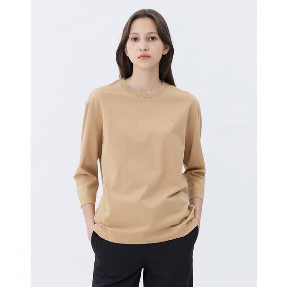 [24SS] [ベスト] [100% コットン] [クラシックセラー] ベージュコットン 3/4スリーブ Tシャツ WSTS4B201I2