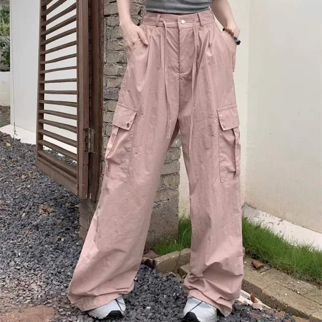 2024春夏パンツ カーゴパンツ ロング丈 ワイド ストレート ハイウエスト 脚長効果 美脚効果 細見え 春 黒 カジュアル 韓国ファッション レディース お出かけ安い