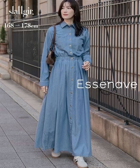 ロング・マキシ丈/半袖 高身長　デニムマキシワンピース トールサイズ Essenave