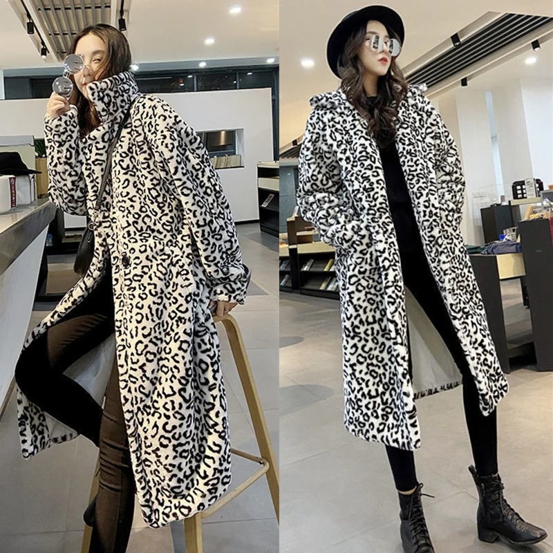 「即納」 ヒョウ柄 ロングジャケット 人工ファー フリース 裏起毛 秋冬 レディース ボア ロングカーディガン アウター ムートン メガ割